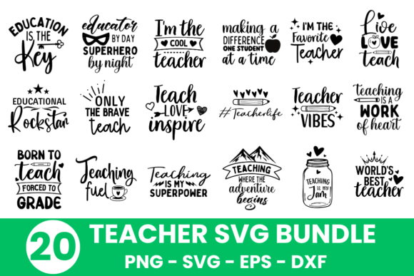 20 Teacher SVG Bundle for Small Business Branding