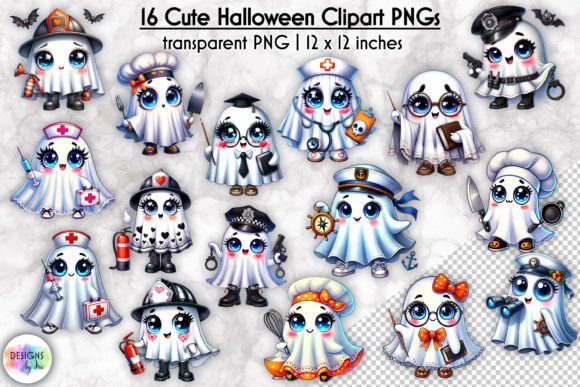 Cute Halloween Ghosts Clipart Bundle: A Design Asset for Crafts and Graphics