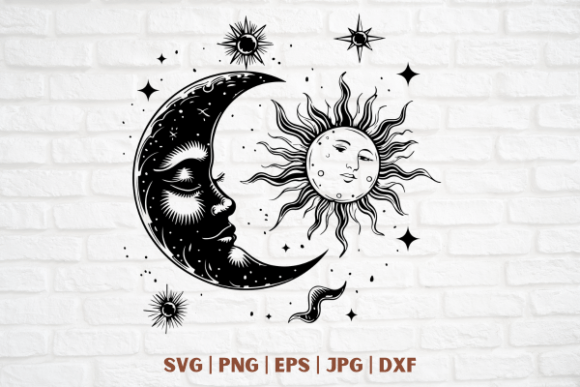 Mystical Moon and Sun: A Versatile Graphic Design Asset for Crafts and Branding