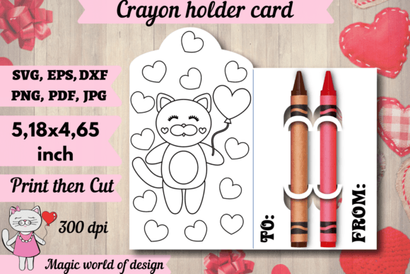 Valentine's Day Cat with Heart Coloring Graphics for Crafts and Blogs